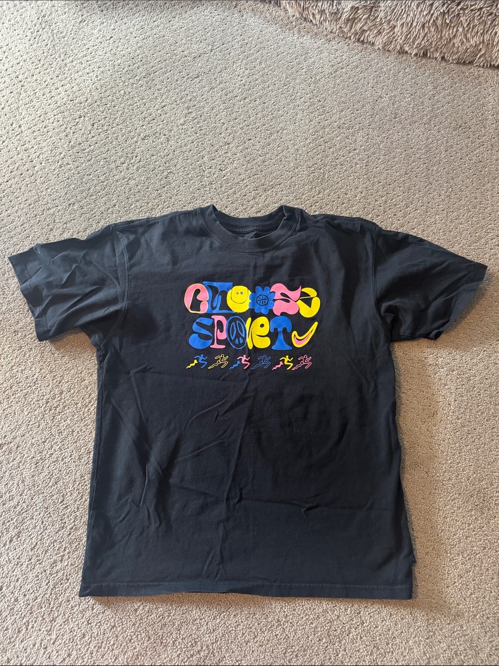 Nike Black Short Sleeve Tee with Multicolor Retro Graphic